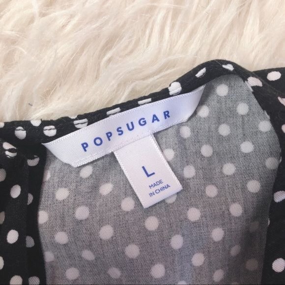Popsugar Black White Polka Dot Button-Back Tank L - Picture 3 of 6